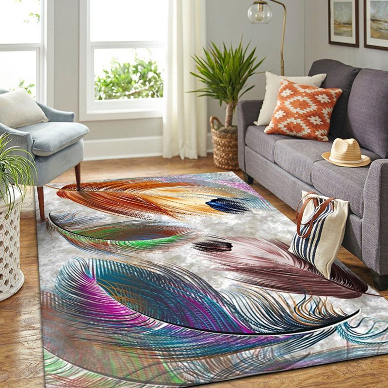 Luxurious Feather Pattern Rug Contemporary Creative Rug Non-Slip Backing Carpet for Living Room