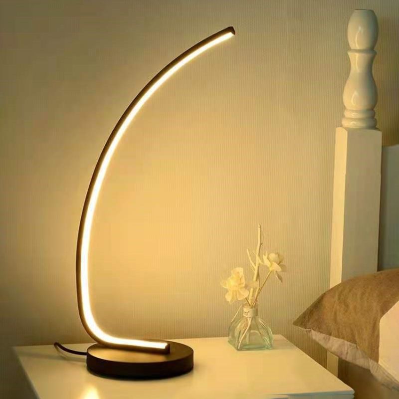 Bend Shape Metal Nightstand Lamp Minimalist Black LED Table Light in 3 Color Light