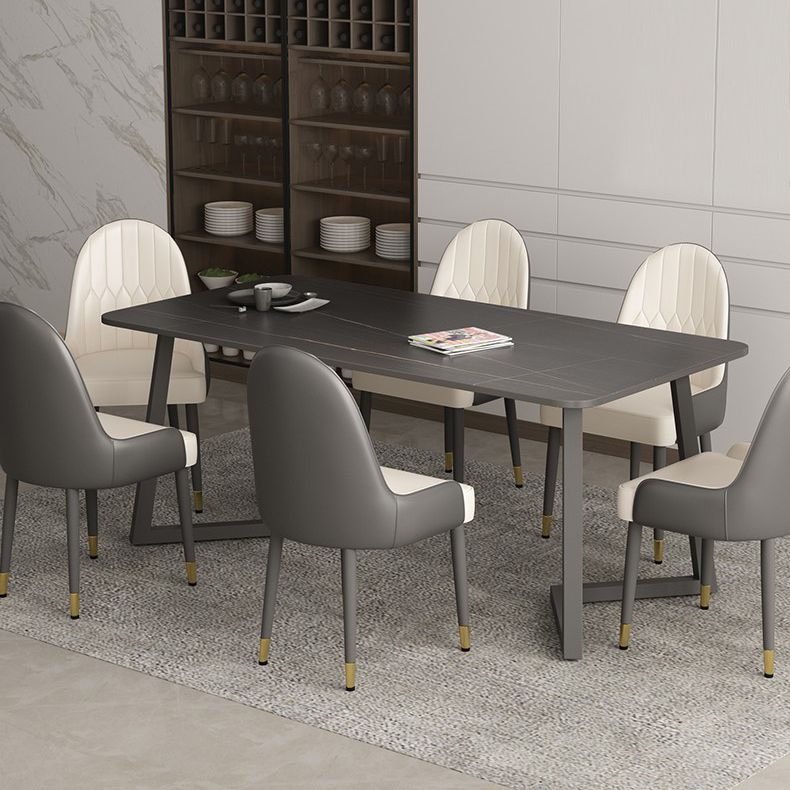 Table en pierre frittée rectangulaire pour table de salle à manger industrielle de restaurant avec double piédestal