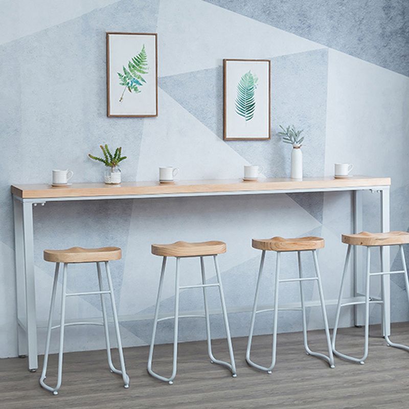 Rectangular Bar-height Table Solid Wood Top Pub Table with Metal Base