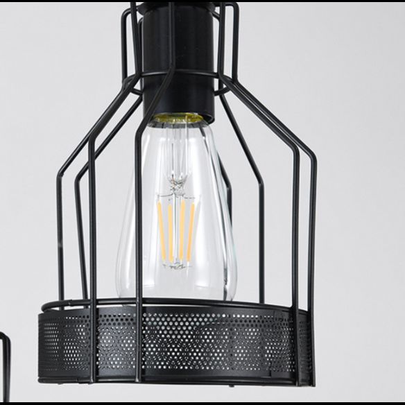 Vintage Hemp Rope Chandelier Indsutrial Retro Linear Wood Pendant with Wire Cage for Restaurant