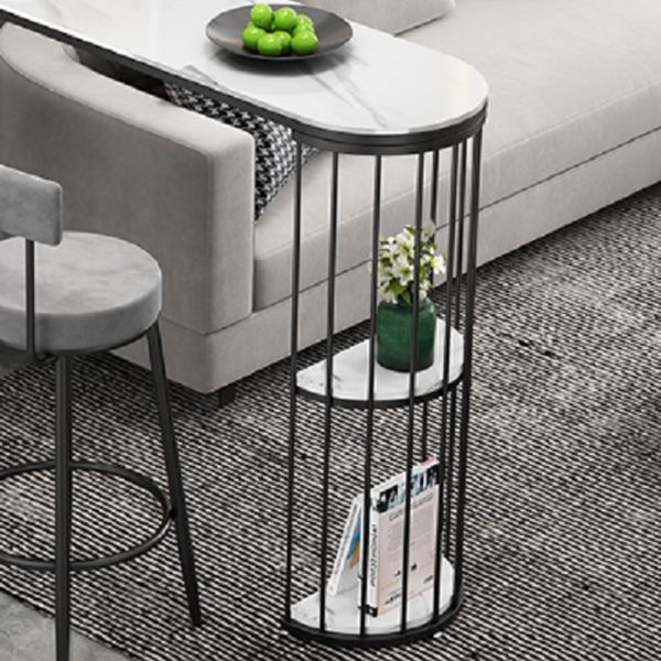 Sintered Stone Bar Height Table White Top Specialty Bistro Table with Shelves