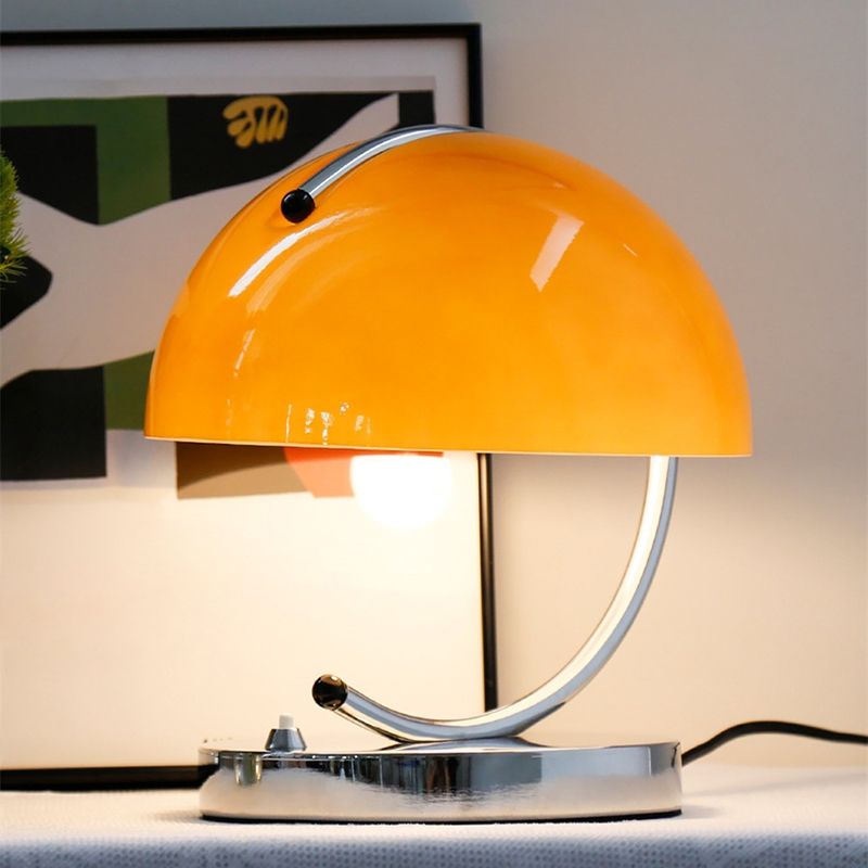 Nordic Dome Glass Nightstand Lamp Single-Bulb Bedroom Table Light with C-Shaped Arm