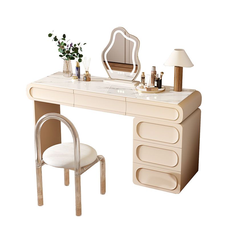 Glam Stone Beige Vanity Desk Bedroom Vanity Dressing Table with Drawer