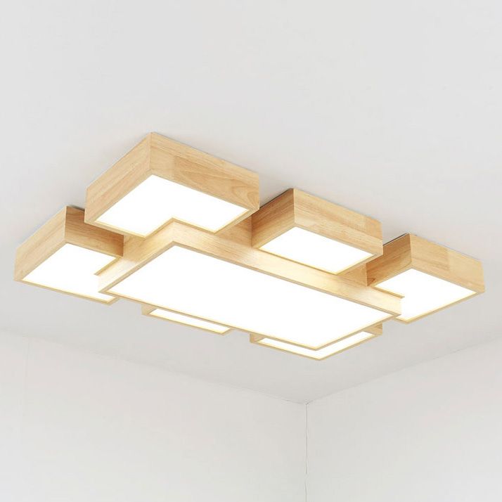 Wooden Flush Mount Ceiling Lighting Fixture Modern Multi-head LED Ceiling Light