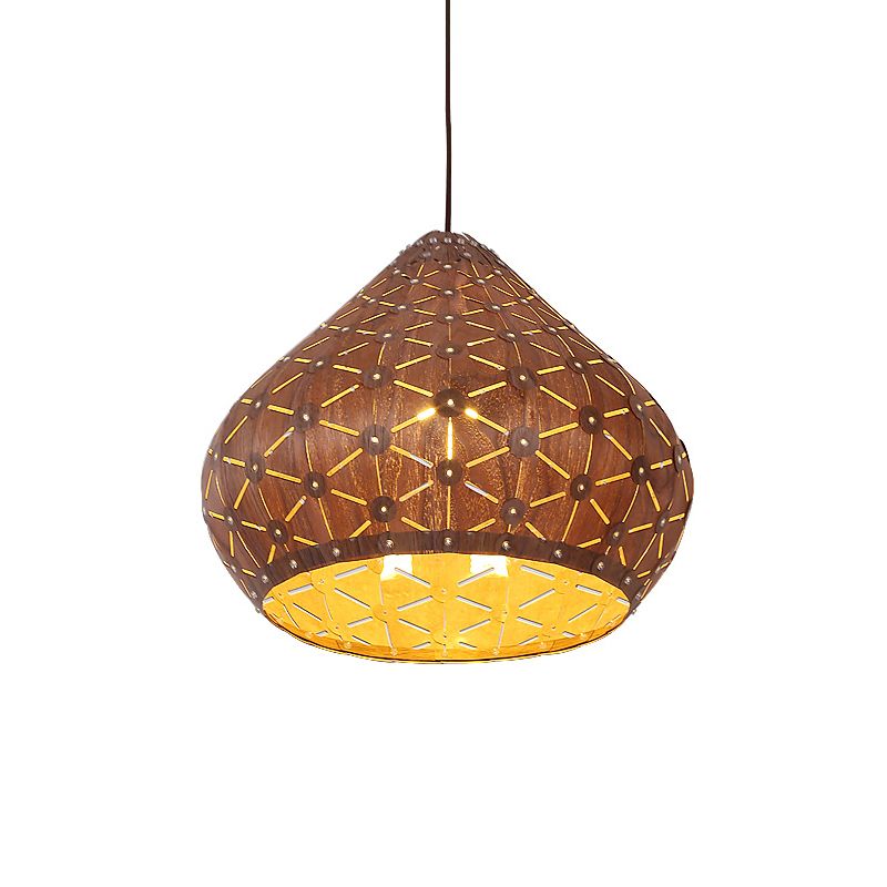 1 camera da letto in bulbo che illumina l'Asia marrone lampada appesa con tonalità in legno di lacrima
