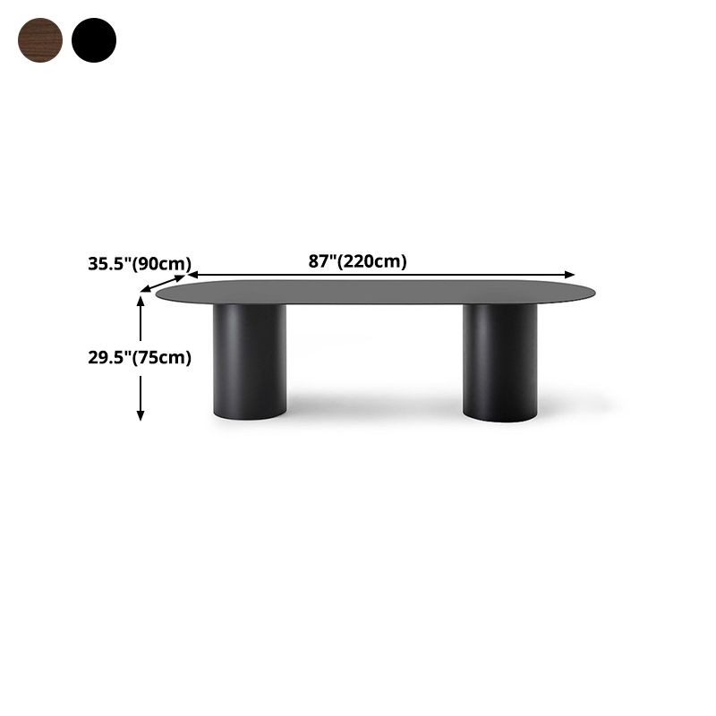 Mesa de comedor moderna ovalada, mesa de pedestal doble de madera maciza para cocina