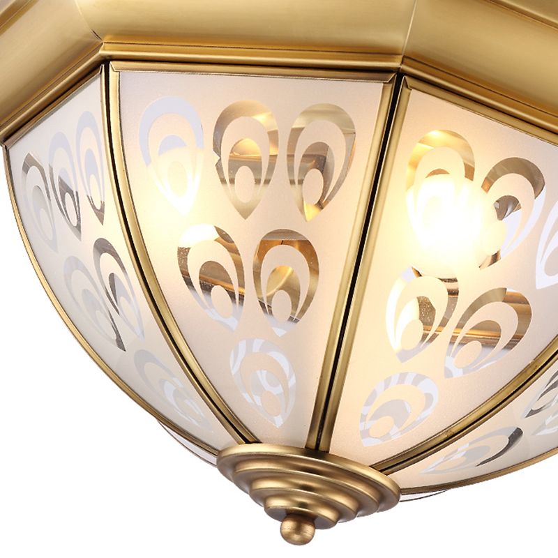 Messing 3/4 Köpfe Unterputzlampe Kolonialismus Sandgestrahlte Glasschale Deckenleuchte für Arbeitszimmer, 15"/19" B