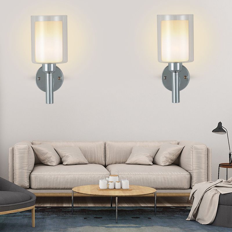 Modern Vanity Lighting Cylinder Wall Light Fixture with Glass for Bathroom