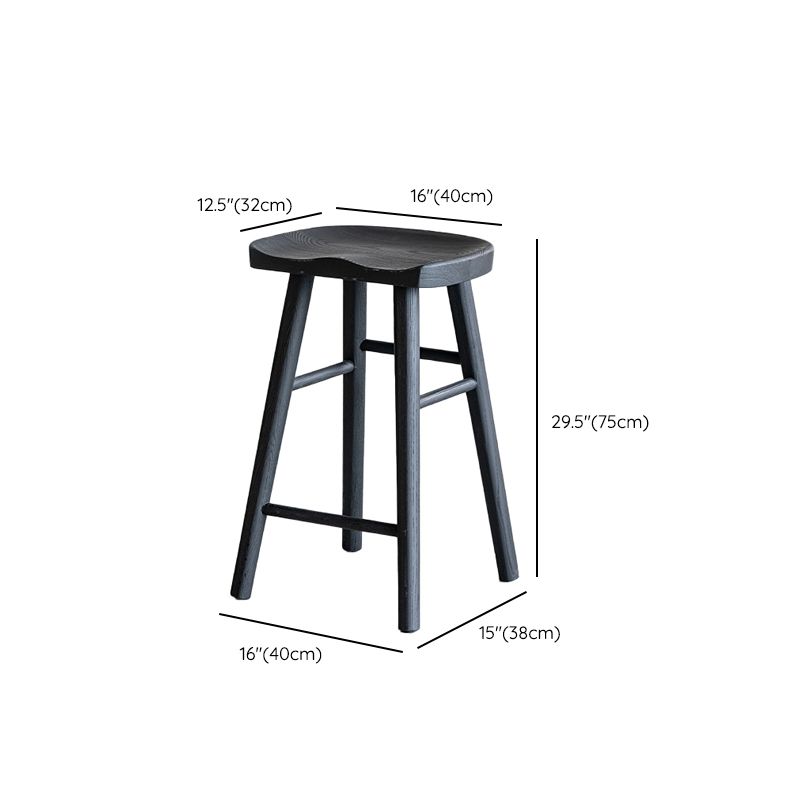 Contemporary Ash Solid Wood Backless Bar Stool with Footrest