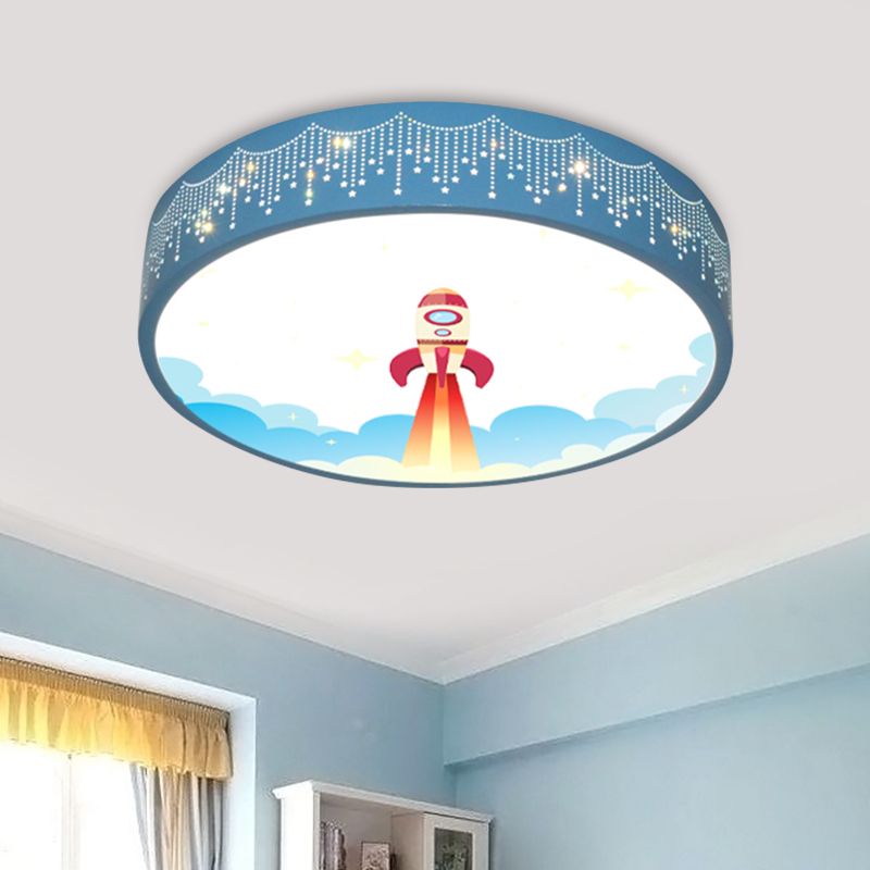 Meteor Shower Cutouts Ceiling Lamp Kids Acrylic Bedroom LED Flush Mounted Light with Rocket Pattern in Blue