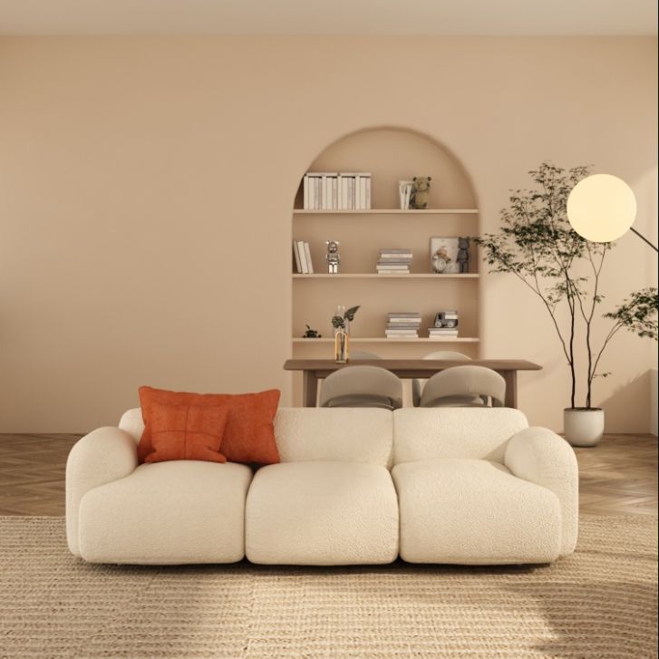 Scandinavian Seating White Fabric Living Room Recessed Arm Cushions Standard Sofa