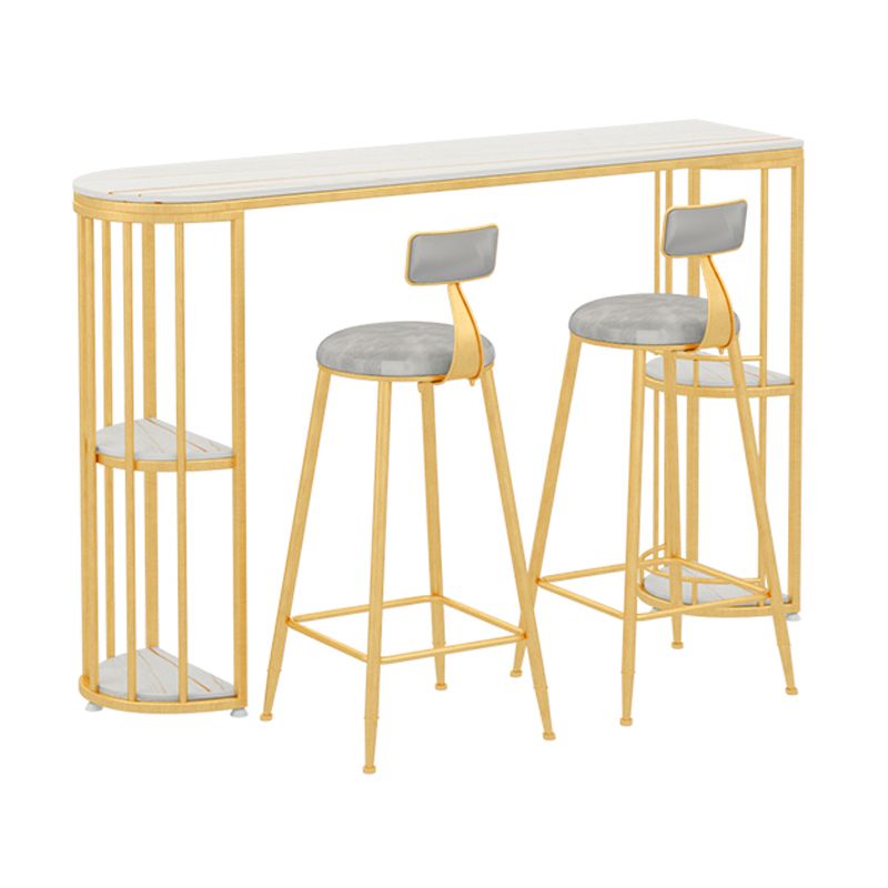 Stone Top Bar Stool Table Glam Style Bar Dining Table with Storage