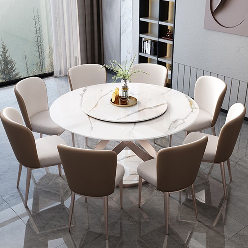 Mesa de comedor de piedra redonda de mesa contemporánea con base de pedestal sin plataforma giratoria