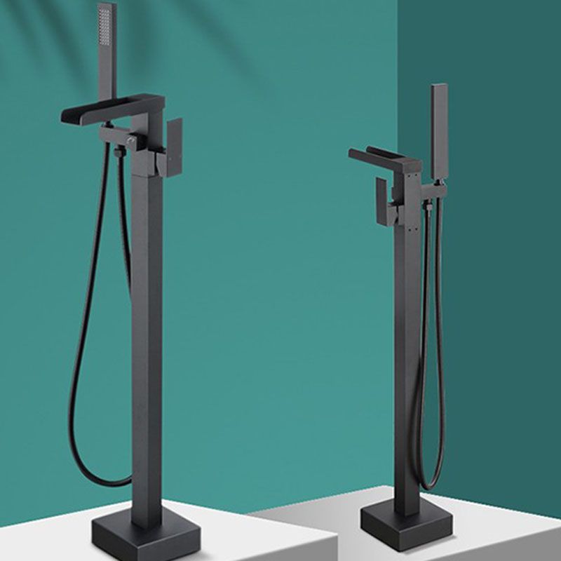 Modern Freestanding Tub Filler with Hand Shower Floor Mounted Bathroom Faucet