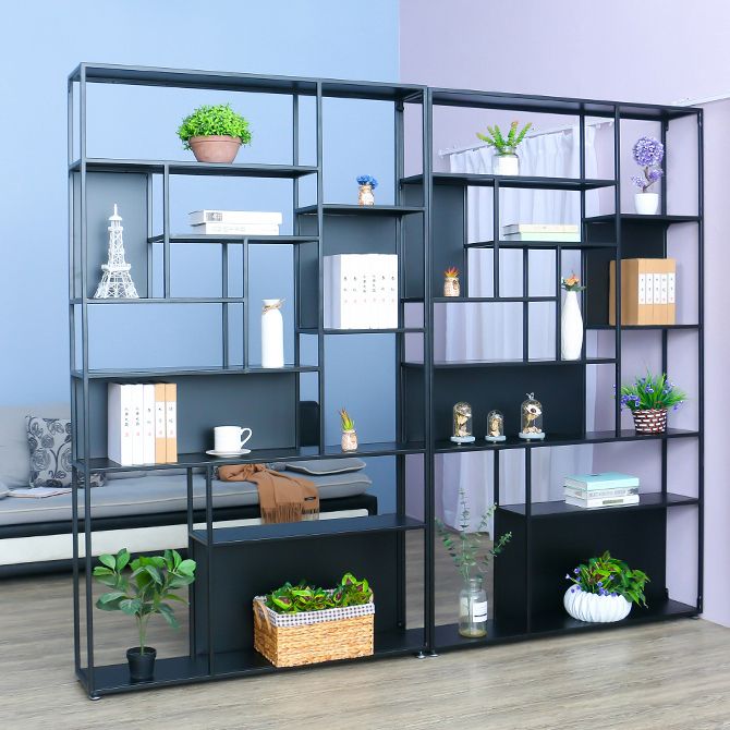 Gold and Black Floor Book Shelf Open Shelf Bookcase with Shelves