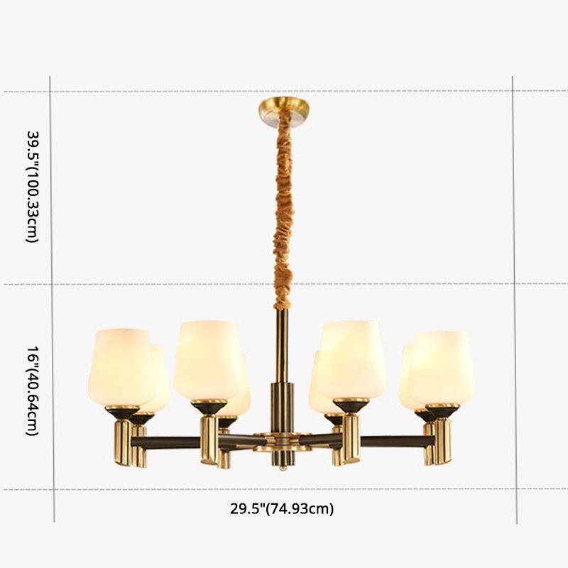 Cup Chandelier Light Fixture Traditional White Glass Pendant Lighting for Restaurant