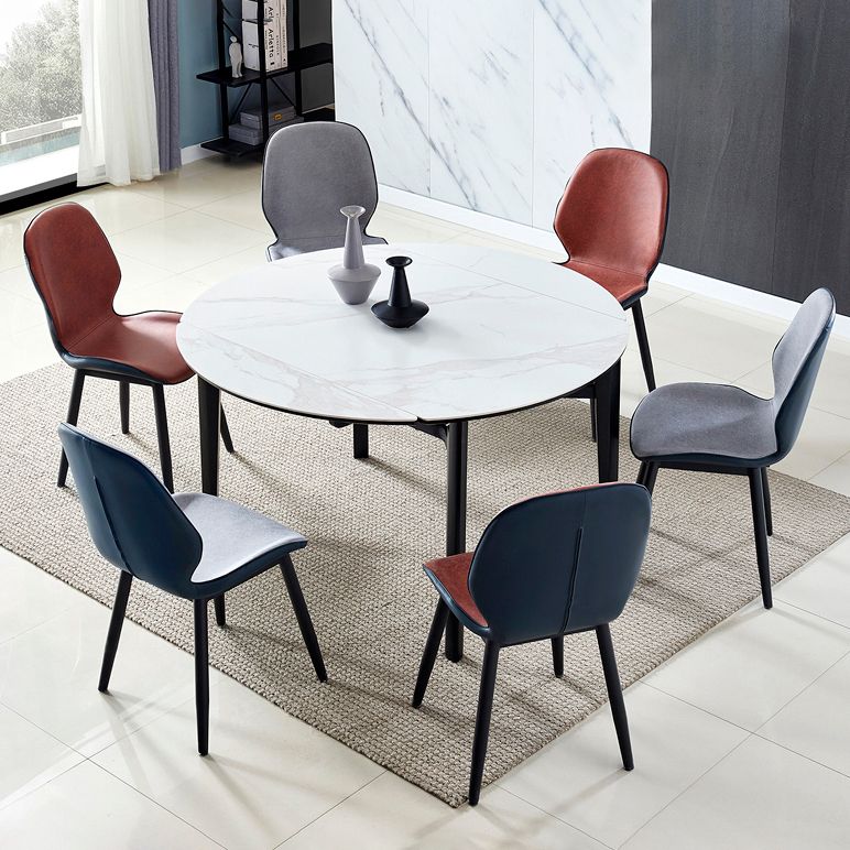 Contemporary Style Round 51.2'' Dining Site Table Stone Drop-Leaf Dining Room Furniture