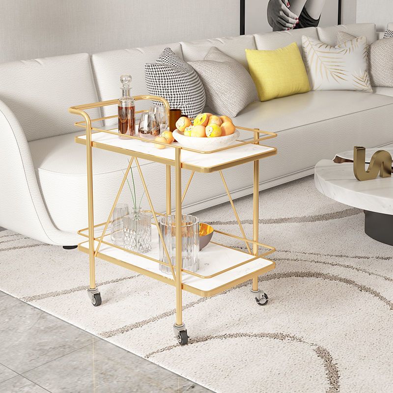 Modern Style Stone Prep Table Rolling Metal Prep Table for Home
