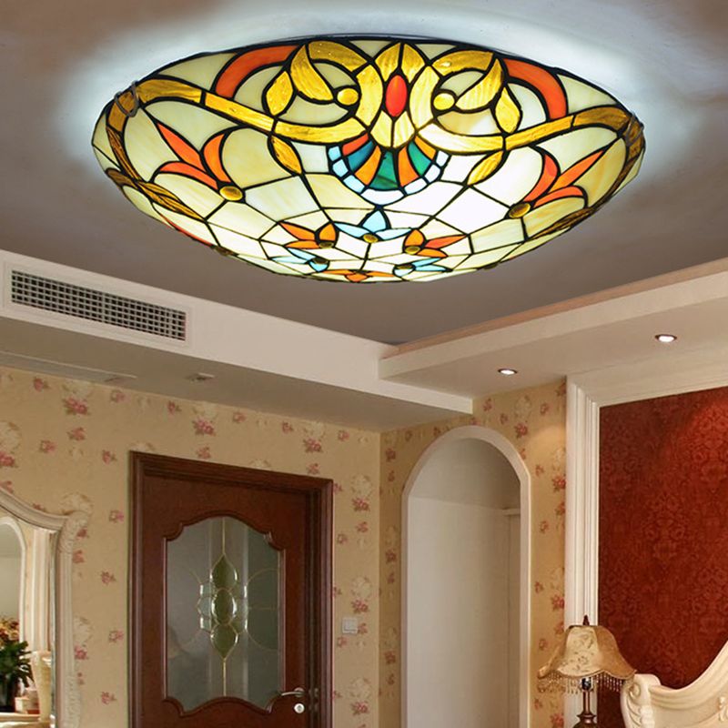 Bowl Shape Flush Light Stained Glass Baroque Flush Mount Ceiling Light Fixtures