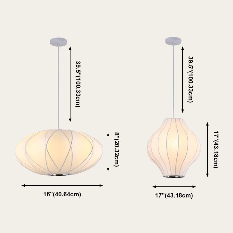 Modern Style Geometric Hanging Lights 1-Light Fabric Pendant Lamp in White