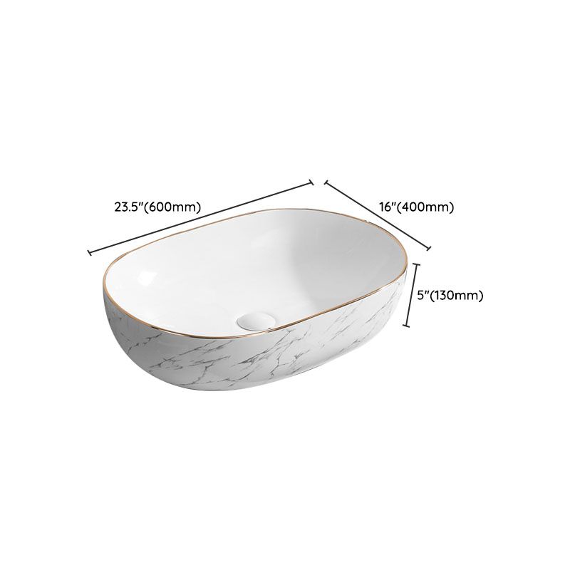 Modern Vessel Lavatory Sink Rectangular Porcelain Shut-Off Valve Included Bathroom Sink