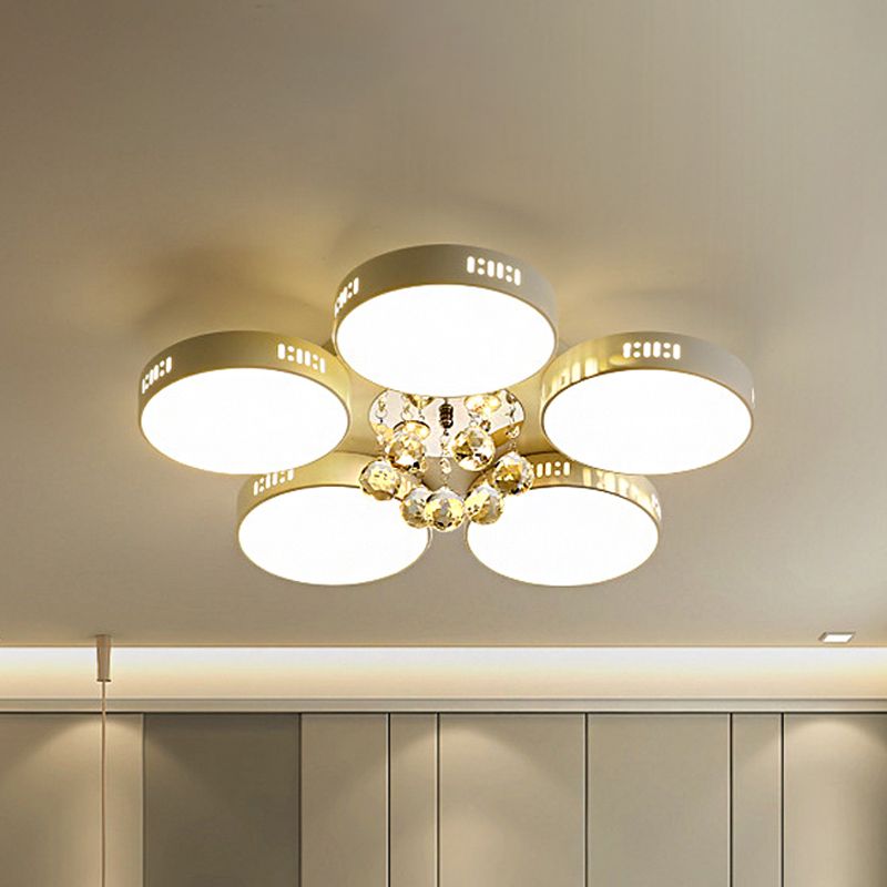 Circular Crystal Orb Ceiling Lamp Contemporary 22"/31.5" W LED Bedroom Flush Mount Light in White