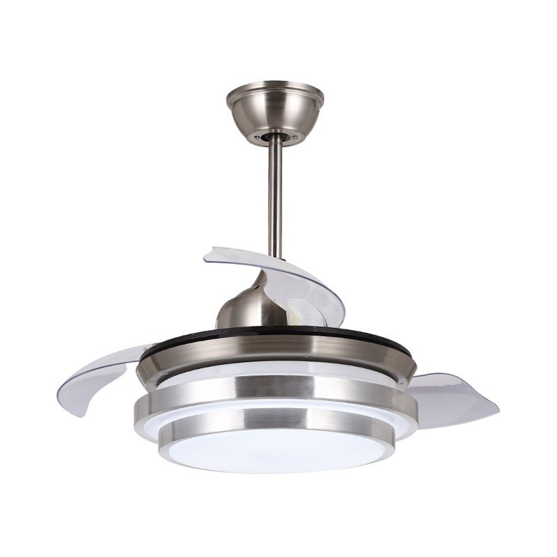 Moderner kaskadierter Kreis halb Flushman 36 "breit LED Metallic Anhänger Deckenventilator Licht in Nickel, 3 Klingen