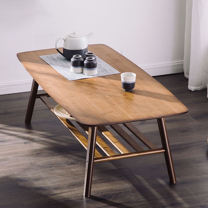 4 Legs 1 Single Coffee Table with Wood Accents Modern Rectangular Cocktail Table