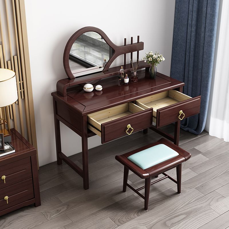 Traditional Style Solid Wood with Drawers Dark Coffee Dressing Table