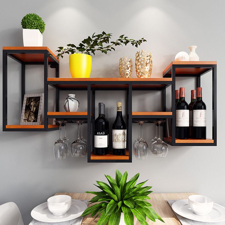 Iron Wall Mounted Wine Rack Industrial Wine Bottle & Glass Rack-41.7 x 7.8 x 23.6