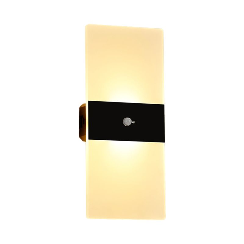 LED Modern Metal Wall Sconce Rectangle Shape Wall Lamp with Acrylic Shade for Courtyard