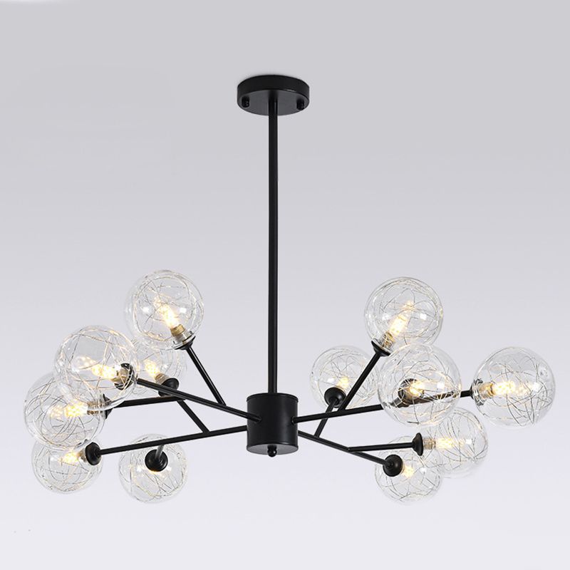 Fireflies Style Chandelier Lamp Globe Glass Shade Modern Style Metal Suspended Lamp