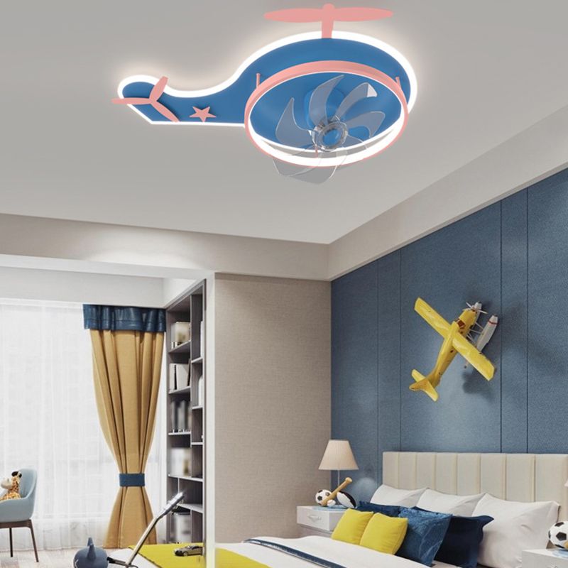 2 - Light LED Ceiling Fan Mount Blue / Pink Kids Style Ceiling Fan