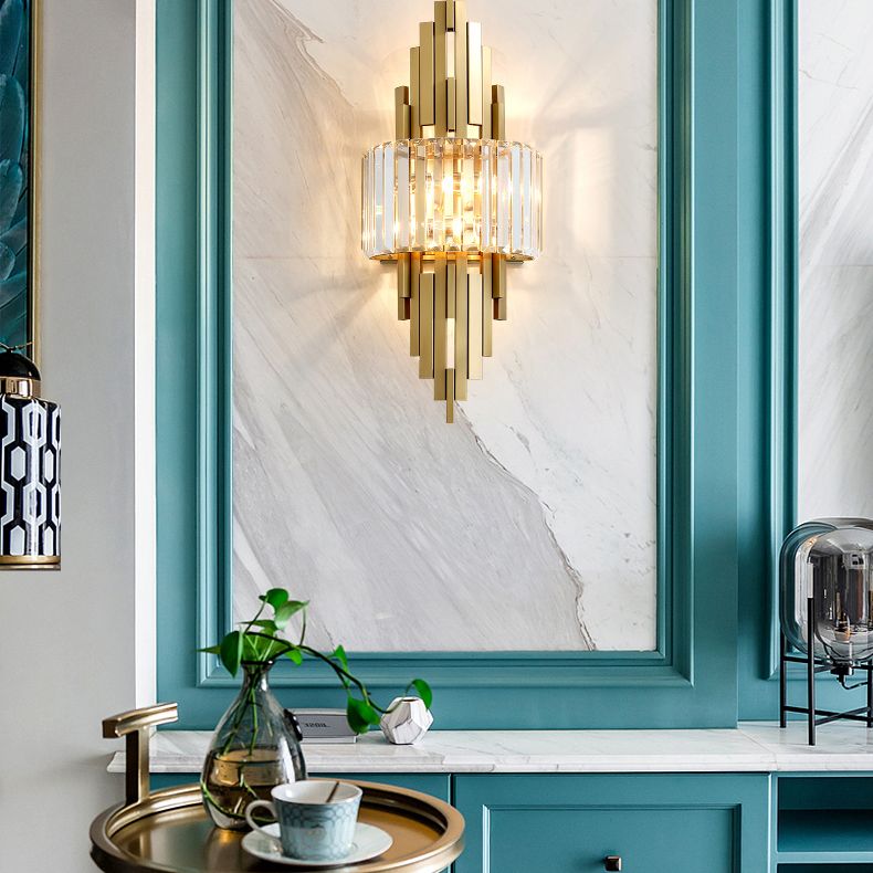 Brass Geometric Wall Sconce in Modern Creative Style Wrought Iron Wall Lamp with Crystal Shade