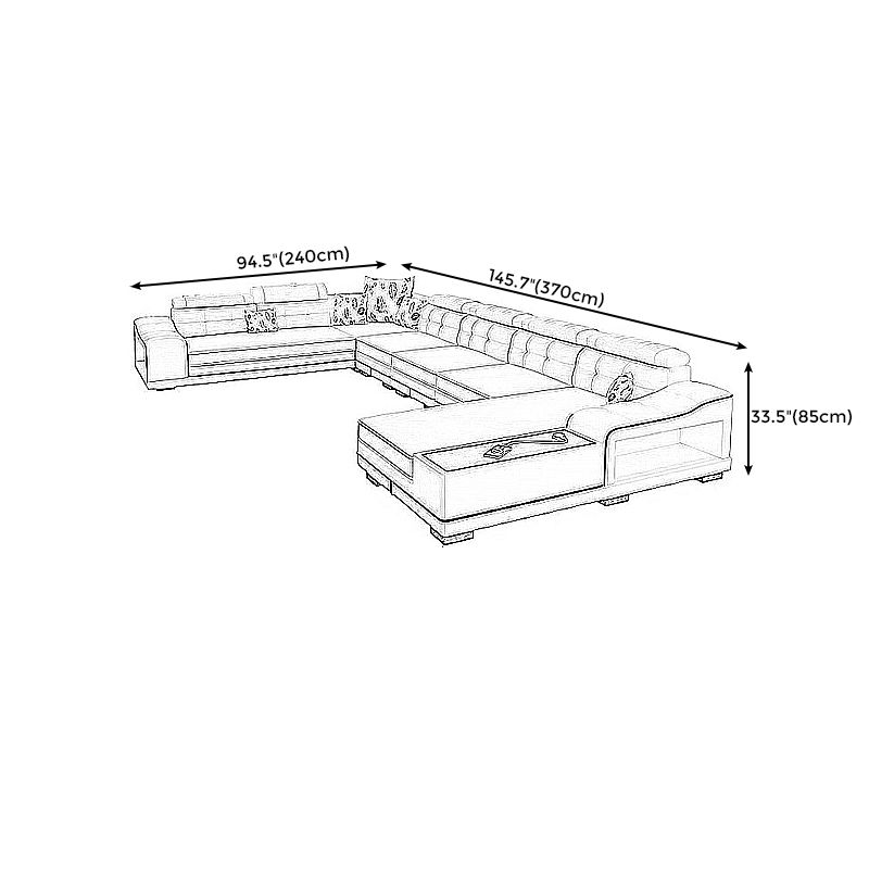 33.46"High Fabric Sloped Arms Sectional Sofa with 2 Cup Holders,White