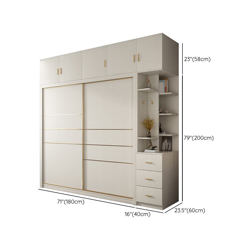 White Solid Wood Wardrobe Armoire Modern Sliding 2 Doors Wardrobe