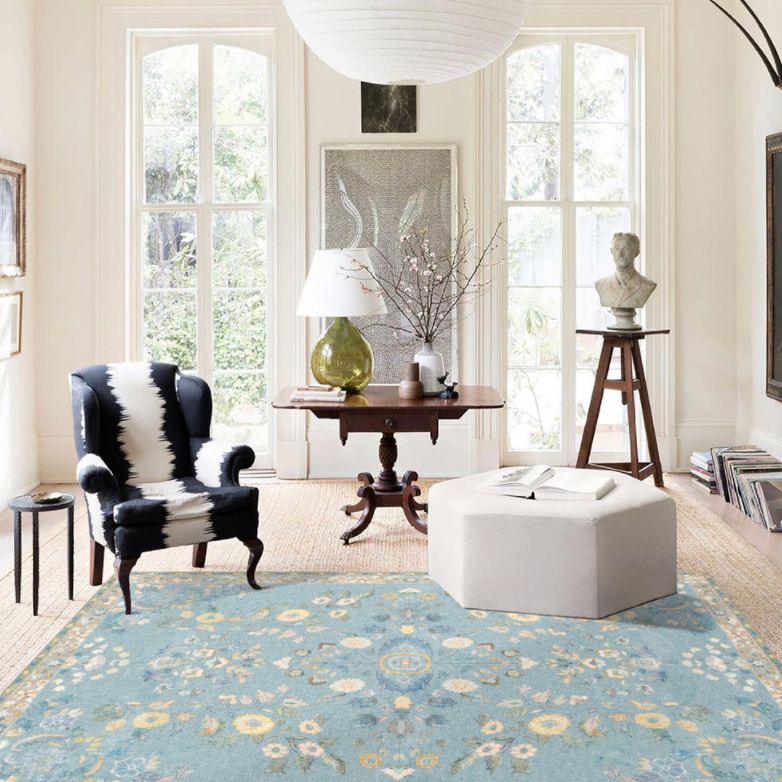 Einfache helle Farbe Absagter Teppich Polyester Ethnisches Blumenmuster Fläche Teppich nicht rutschfest