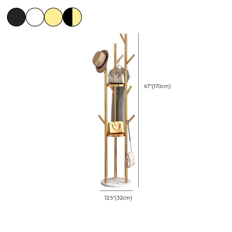 Metal Entry Hall Tree Marble Base Coat Rock with 2 Shelves , 66.92" H