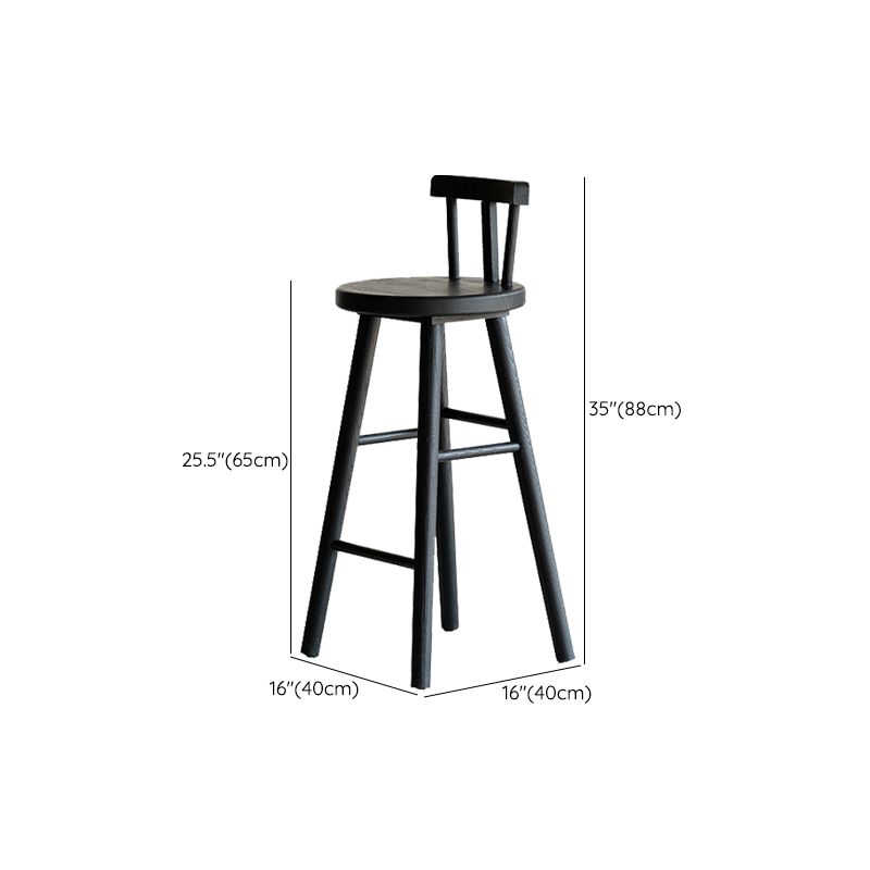 Black Armless Dining Stools Solid Wood Bar Stools with Footrest