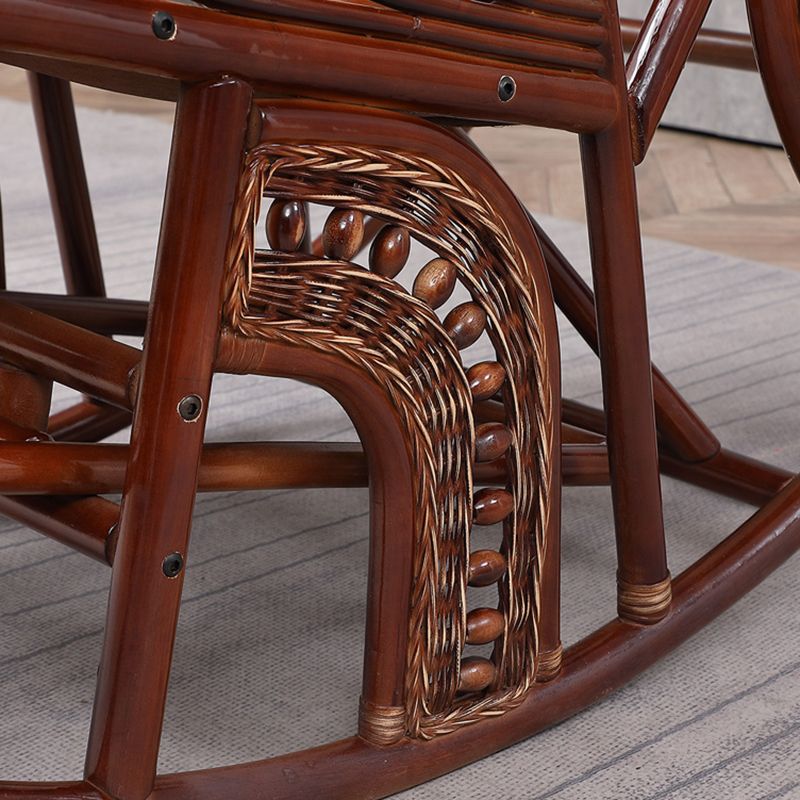 Traditional Rocking Chair Wicker Spindle Backrest Built-in Armrest Indoor Rocking Chair