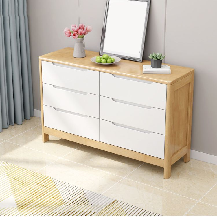 Mid-Century Modern Chest Rubberwood Squared Legs Grooves with Drawer Accent Chest