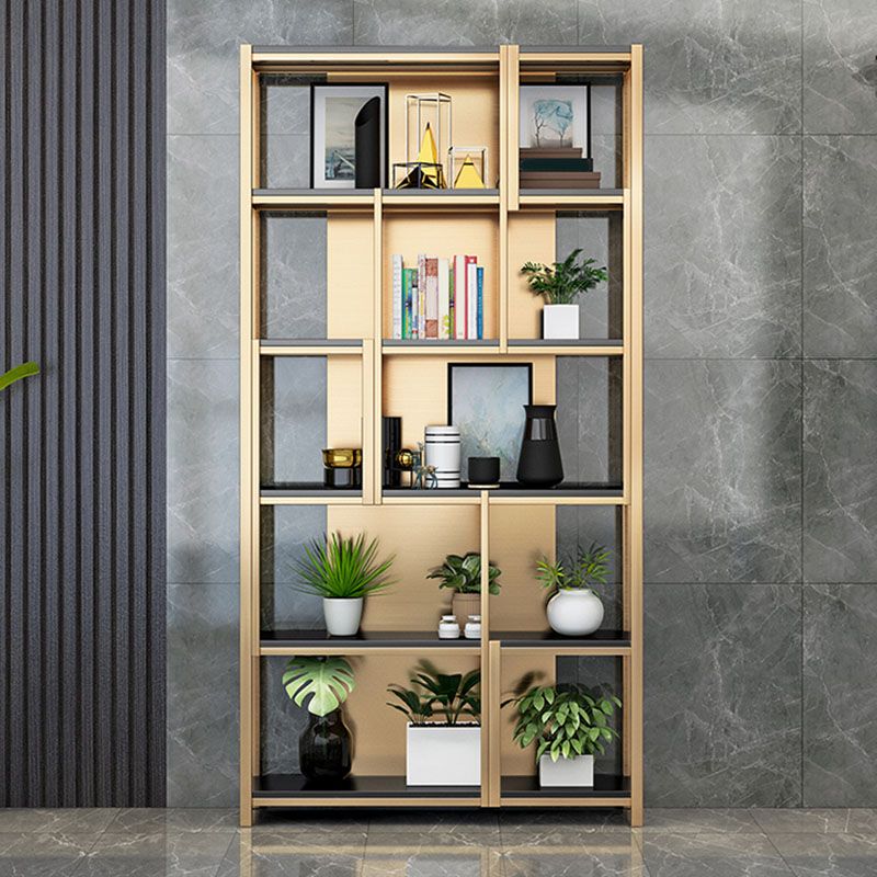 Modern Metal Bookshelf Etagere Open Shelf Bookcase in Burnish