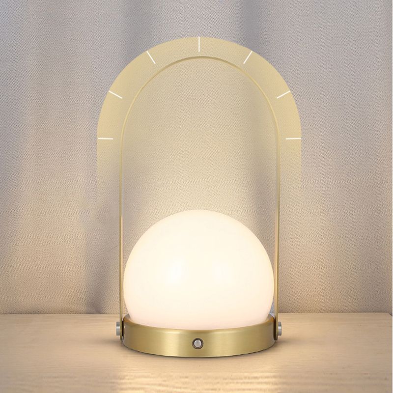Globe White Glass Table Light Minimalist 1-Light Nightstand Lamp with Handle