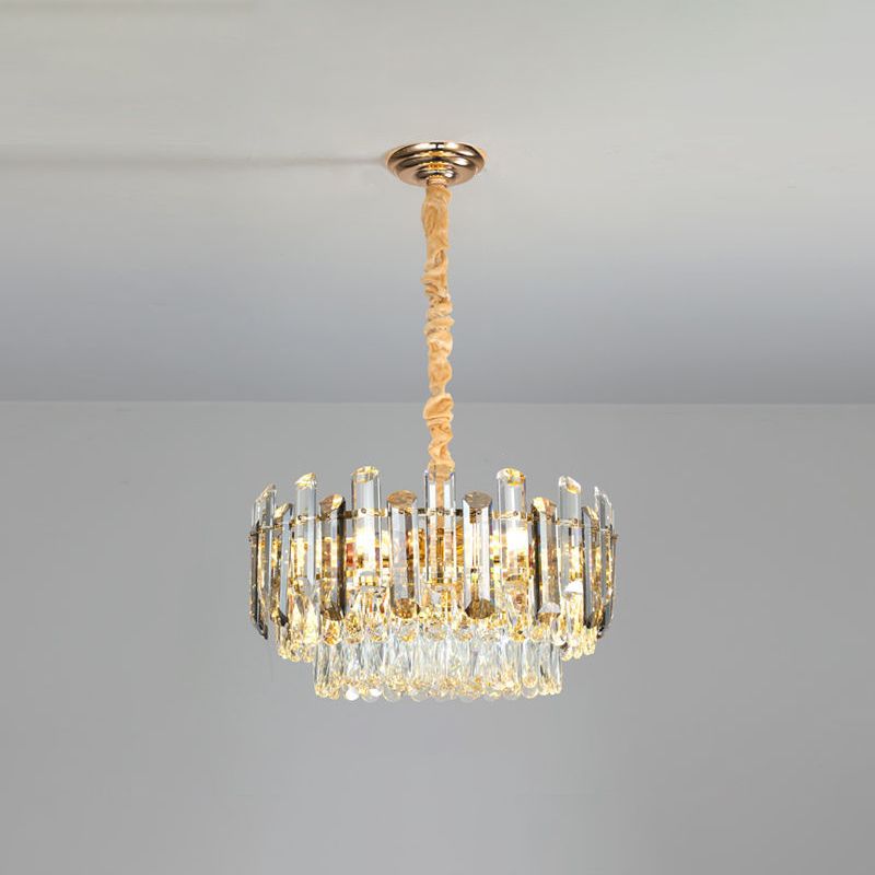 Round Shade Chandelier Lighting Modern Crystal Pendant Light in Clear for Dining Room