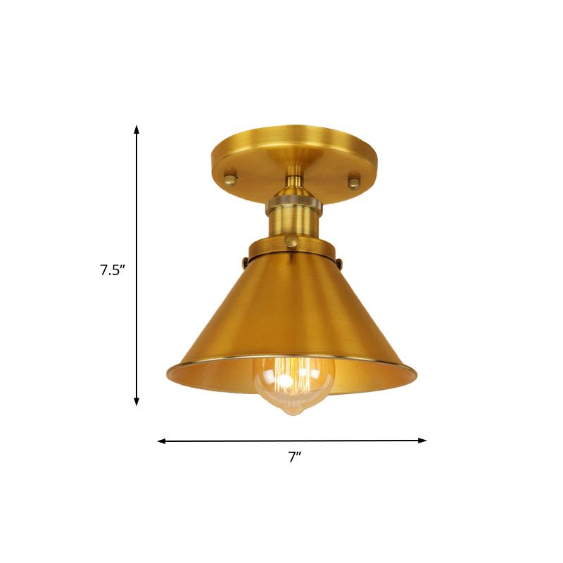 Lámpara semi empotrada cónica metálica, estilo vintage, iluminación de montaje semi empotrada para pasillo de 1 cabezal en latón/cobre