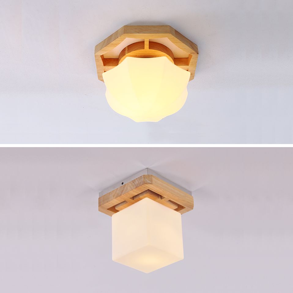 Plafonnier à abat-jour en verre, luminaire de plafond pour allée en bois de Style nordique