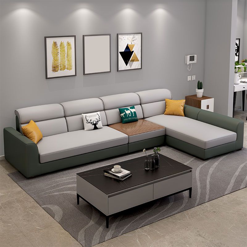 Faux Leather Square Tufted Sofa & Chaise Nordic Sewn Pillow Back Sofa