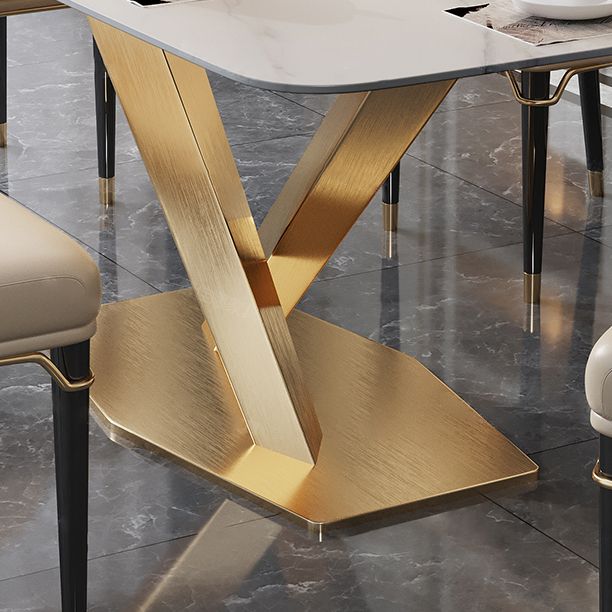 Sintered Stone Top Esstisch Rechtecktisch mit goldenem Metallpodest