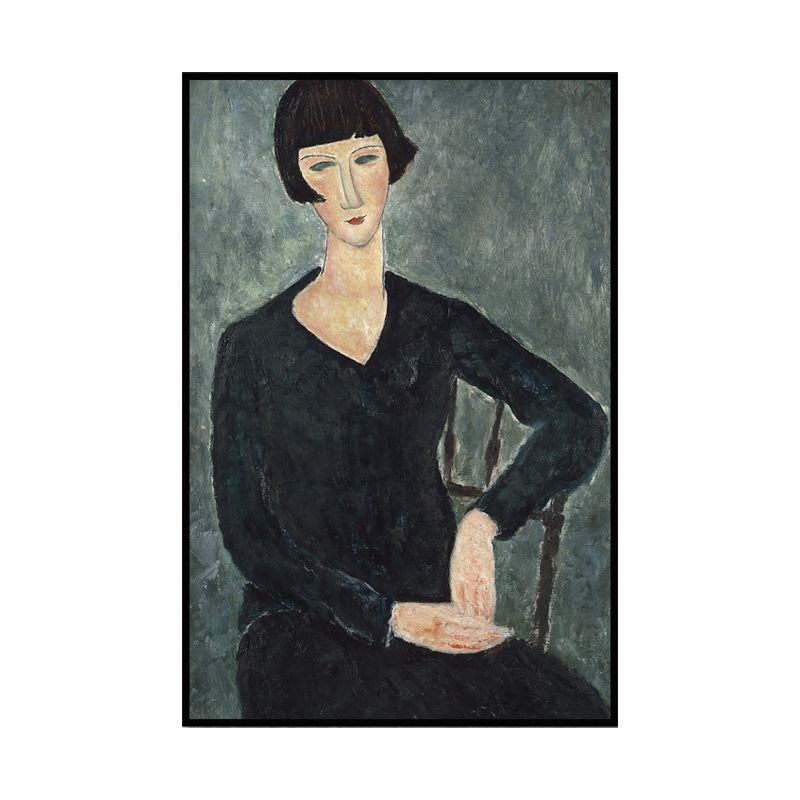 Oil Painting Portrait Canvas Textured Traditional Living Room Wall Art in Dark Color